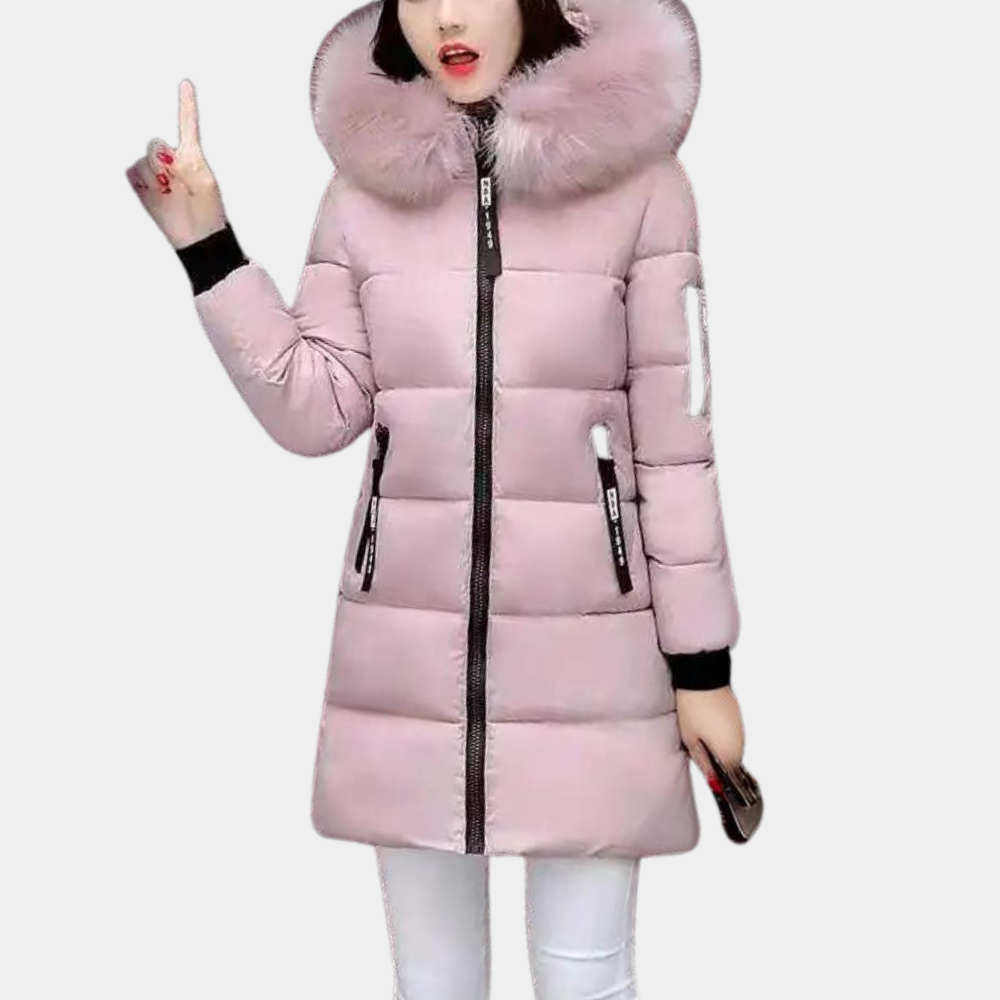 Warm Ladies Puffer Jacket with Hood - Livia-Pink-XS-State of Style