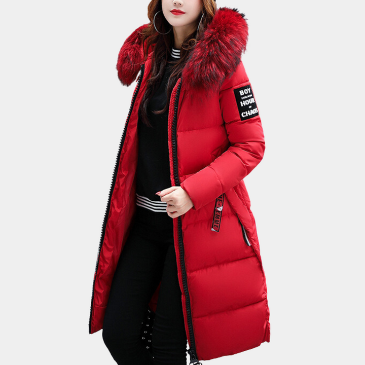 Warm Ladies Puffer Jacket with Hood - Livia-Red-XS-State of Style