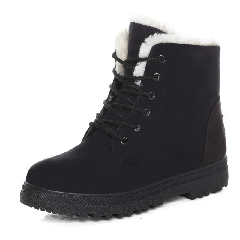 Warm Lined Women's Winter Boots with Laces - Eliza Fur Boot-Black-5-State of Style