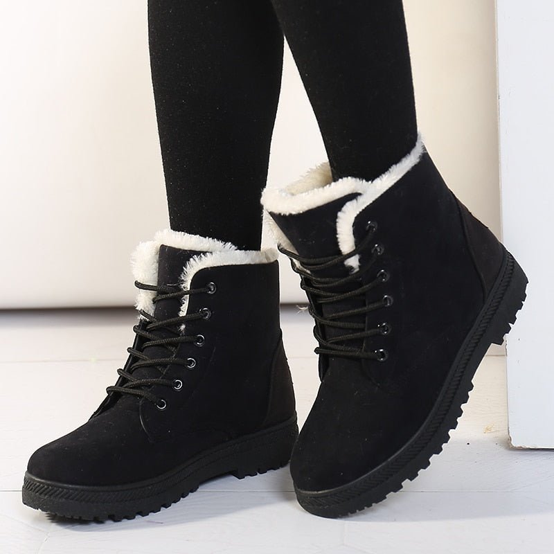 Warm Lined Women's Winter Boots with Laces - Eliza Fur Boot-Black-5-State of Style