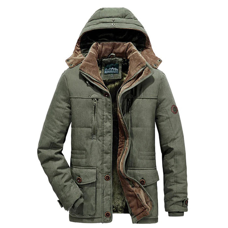 Warm Men's Winter Coat with Fleece - Everest-Olive Green-M-State of Style