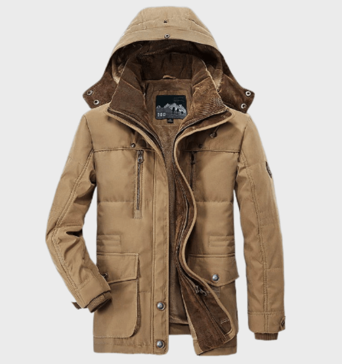 Warm Men's Winter Jacket with Hood - Andreas-M-Khaki-State of Style