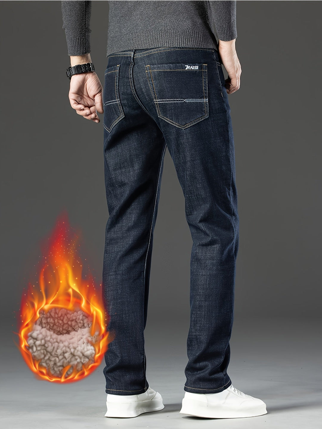 Warm Men's Winter Jeans with Fleece Lining - Grayson-Blue-10-State of Style