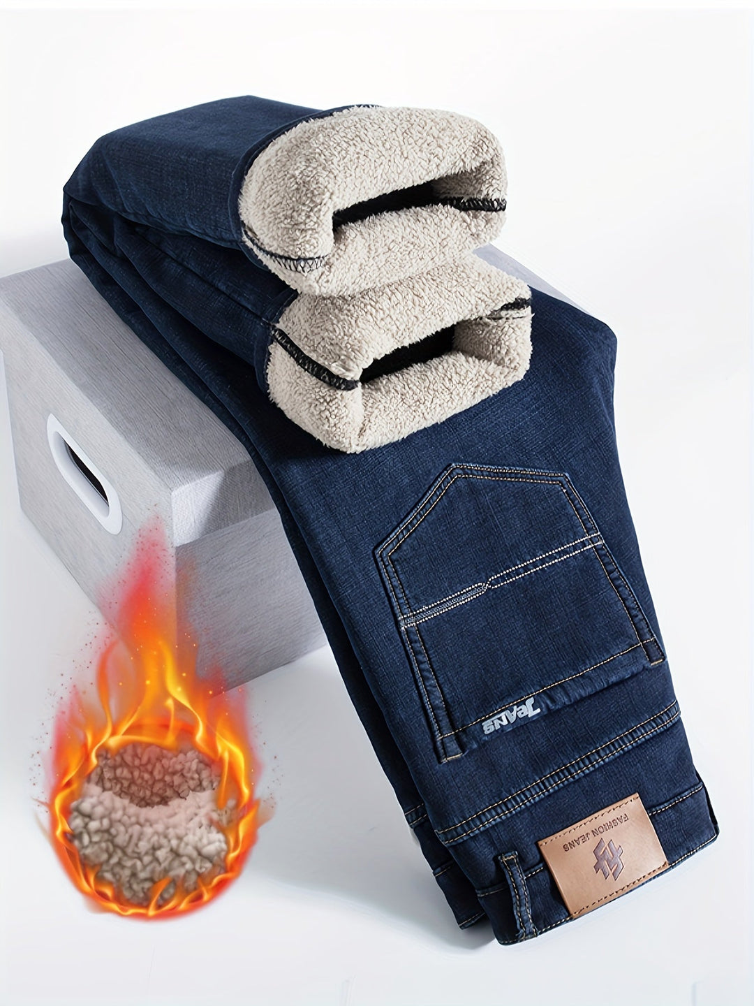 Warm Men's Winter Jeans with Fleece Lining - Grayson-Blue-10-State of Style