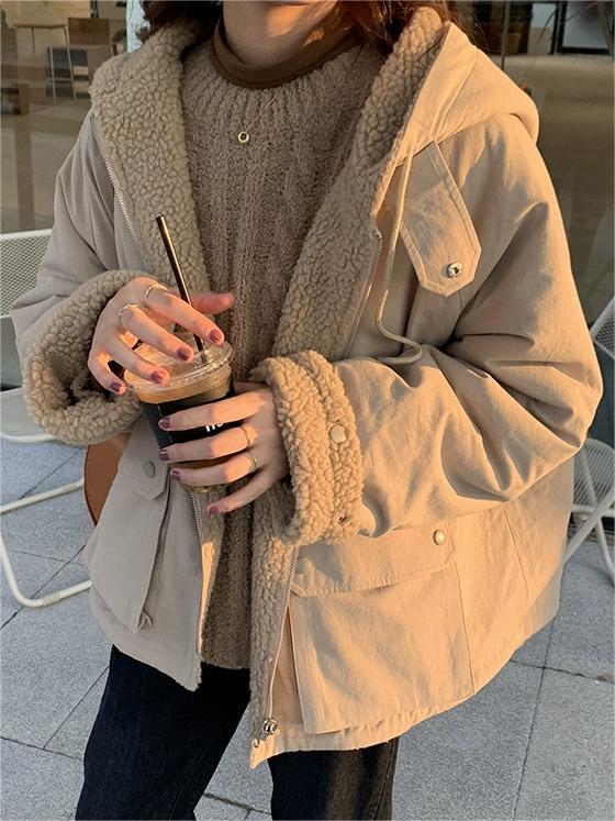 Warm Oversized Women's Jacket with Hood - Freya Fleece Parka-Apricot-S-State of Style