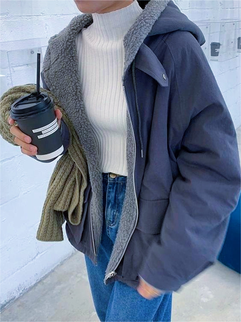 Warm Oversized Women's Jacket with Hood - Freya Fleece Parka-Blue-S-State of Style