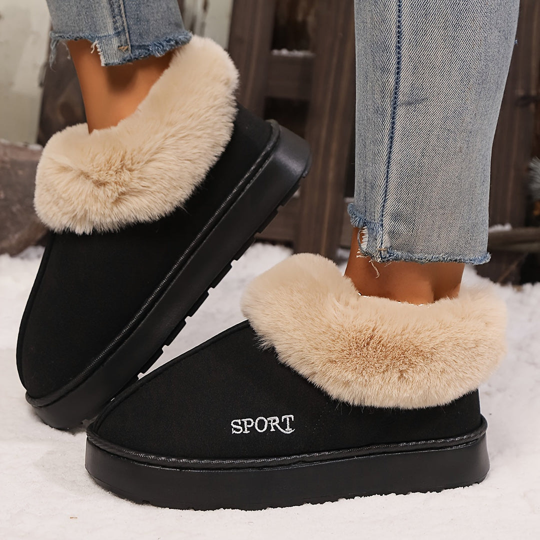 Warm Plush Ladies Slippers with Non-Slip Sole - Sienna-Black-5-State of Style