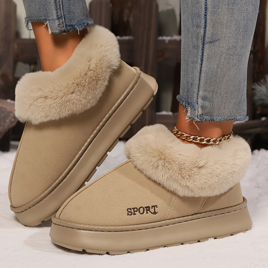 Warm Plush Ladies Slippers with Non-Slip Sole - Sienna-Khaki-5-State of Style