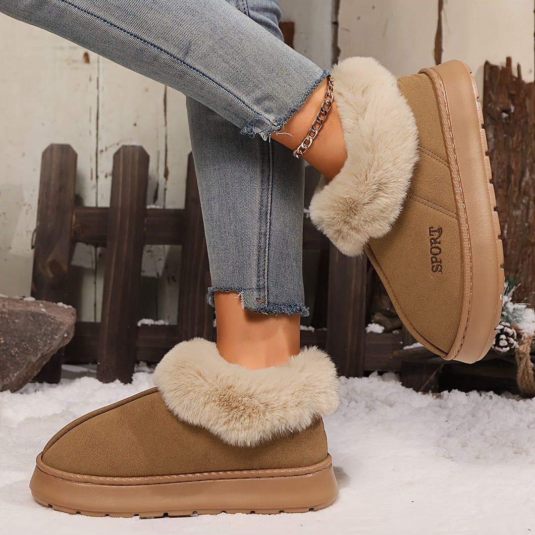 Warm Plush Ladies Slippers with Non-Slip Sole - Sienna-Khaki-5-State of Style