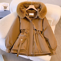 Warm Puffer Jacket for Women with Detachable Collar - Livia-Brown-M-State of Style