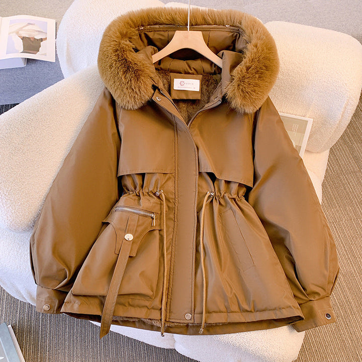 Warm Puffer Jacket for Women with Detachable Collar - Livia-Brown-M-State of Style