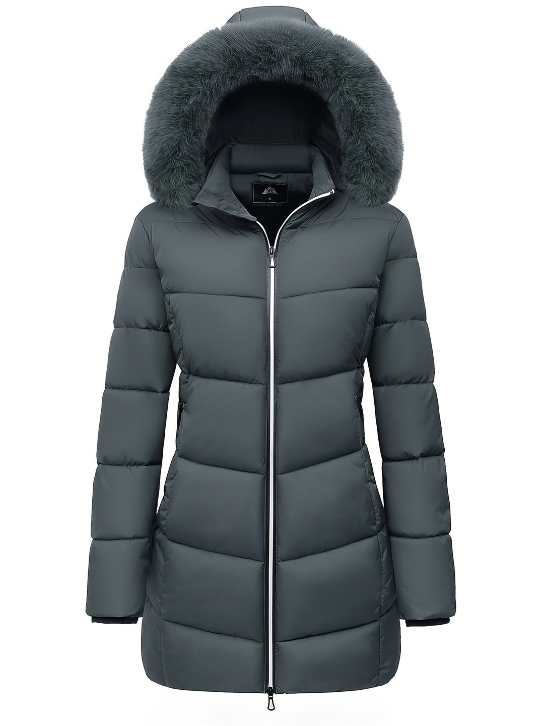 Warm Puffy Jacket with Stylish Details – Evelyne-Dark Grey-S-State of Style