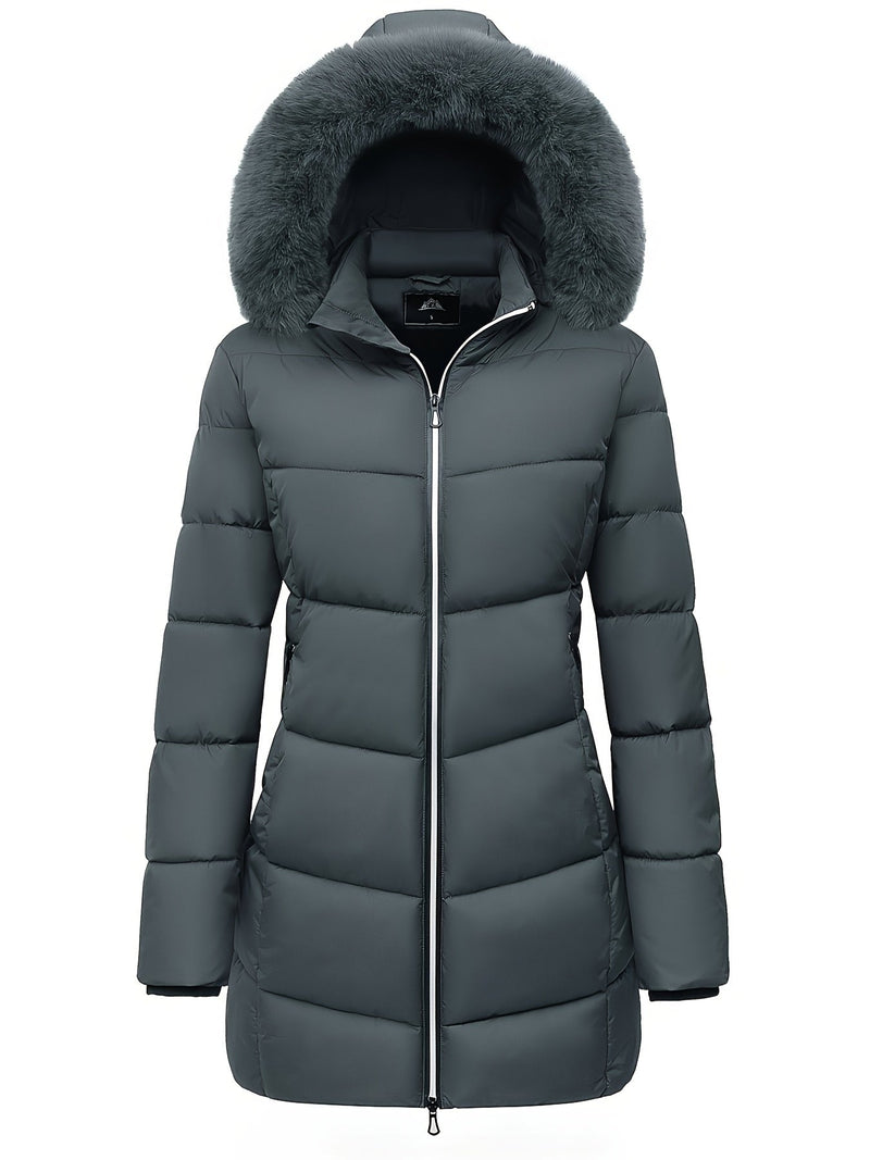 Warm Puffy Jacket with Stylish Details – Evelyne-Dark Grey-S-State of Style