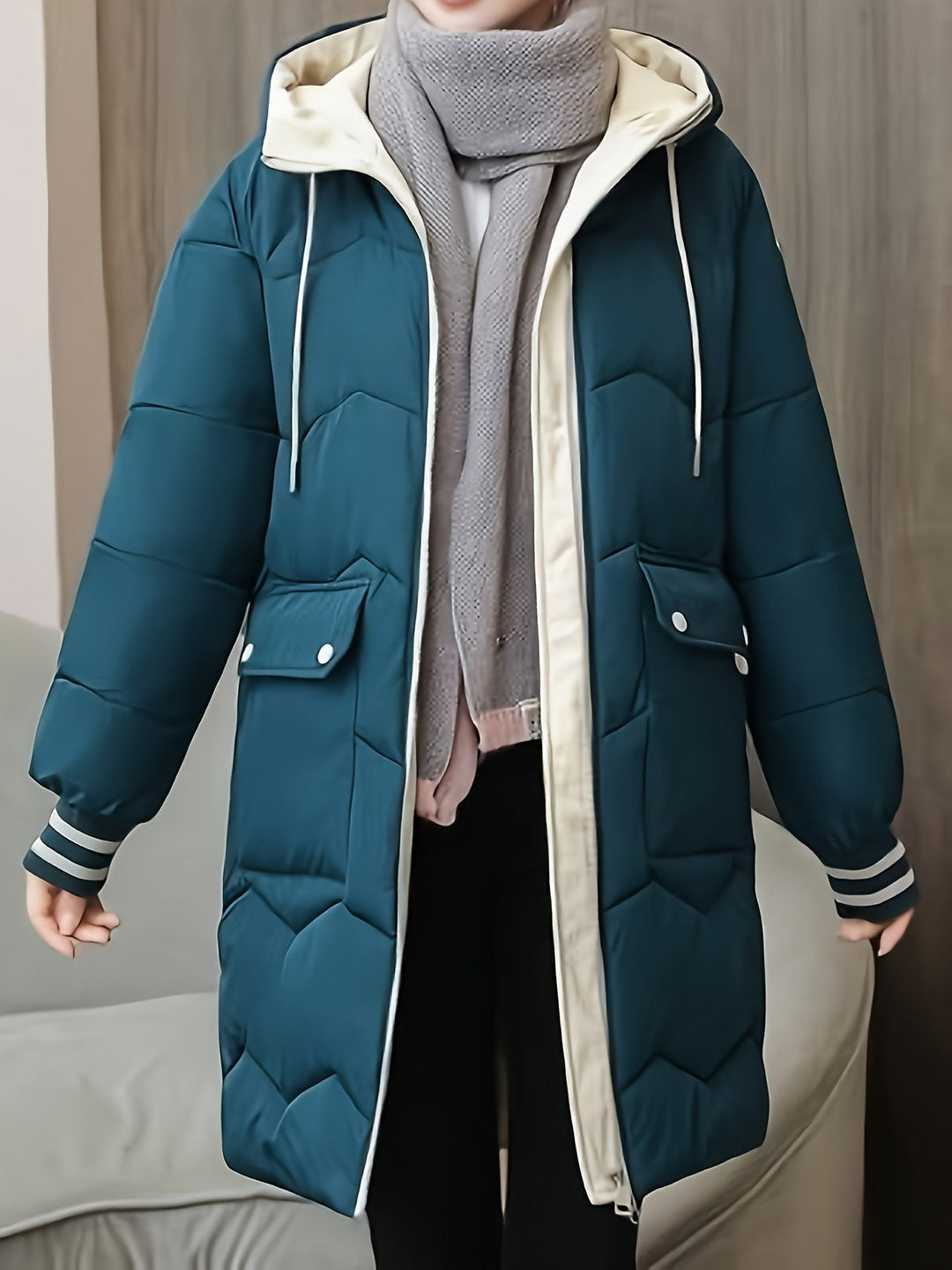 Warm Quilted Hoodie Jacket with Zip - Valencia-Blue-S-State of Style
