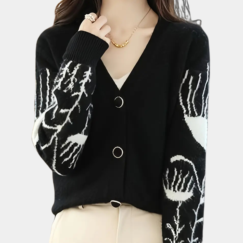 Warm V-neck Cardigan for Women - Elin-Black-State of Style