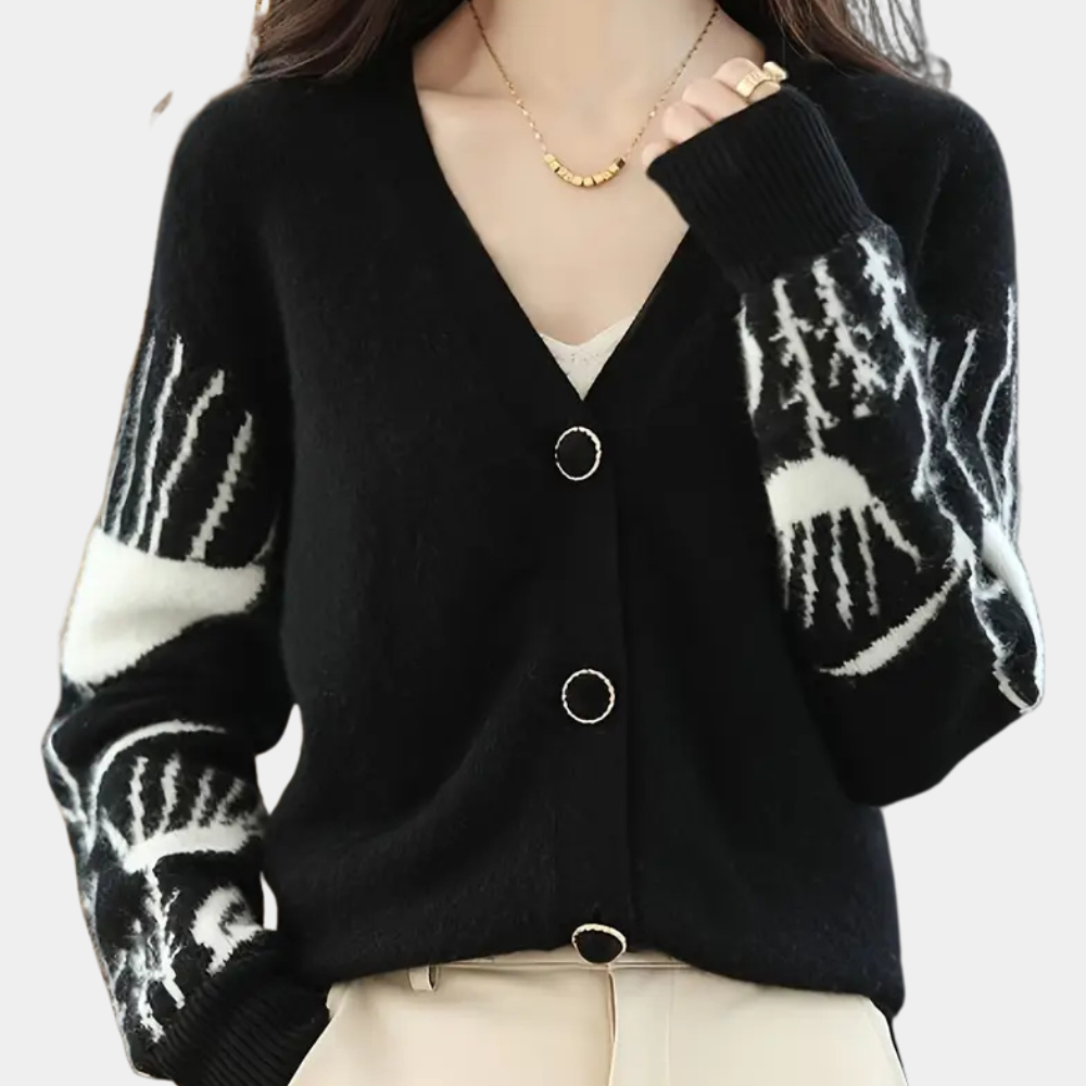 Warm V-neck Cardigan for Women - Elin-Black-State of Style