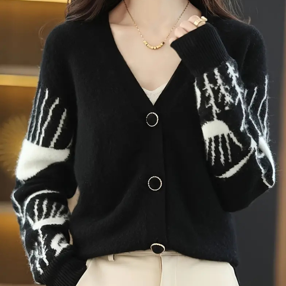 Warm V-neck Cardigan for Women - Elin-Black-State of Style