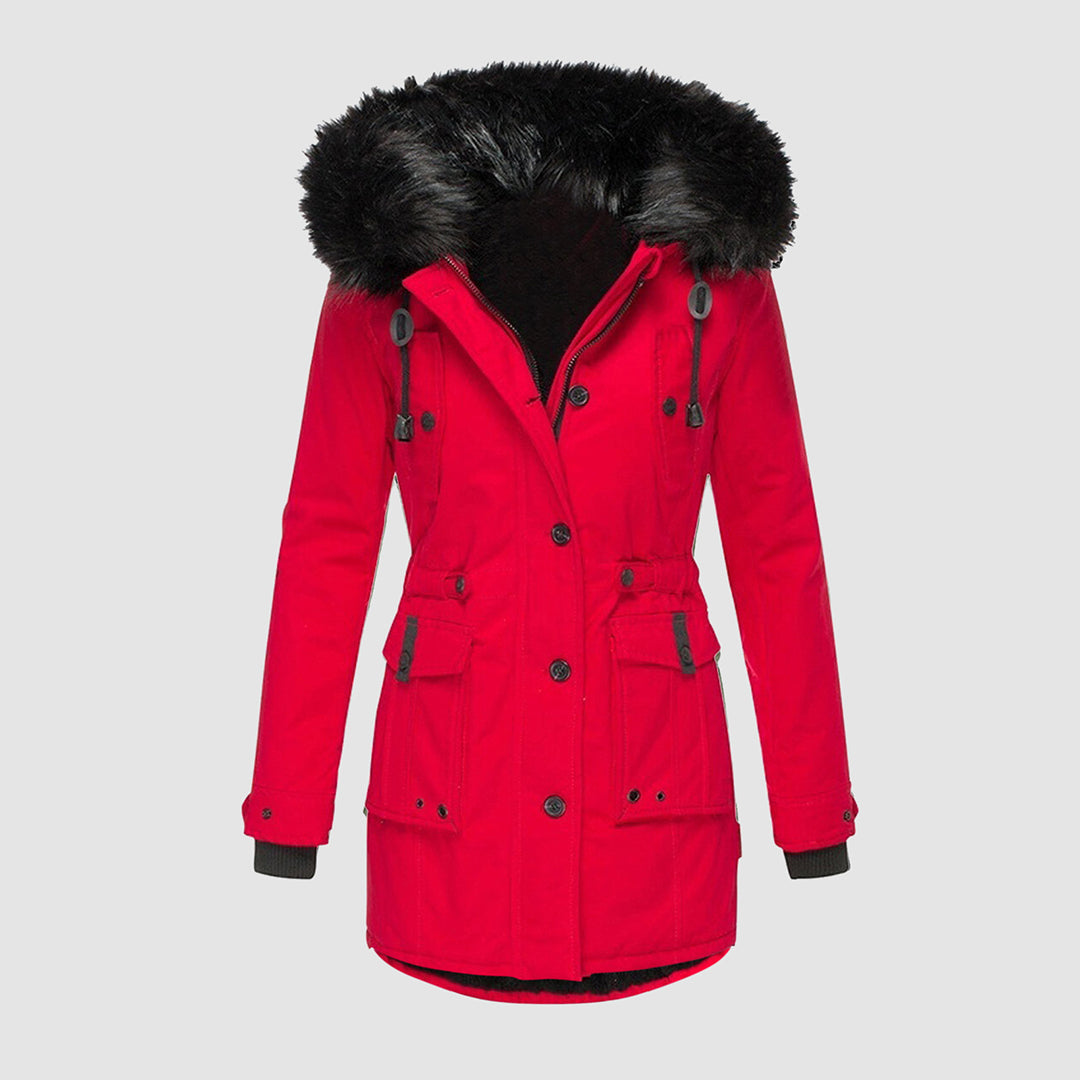 Warm Winter Coat with Fleece Lining - Tove-Red-S-State of Style