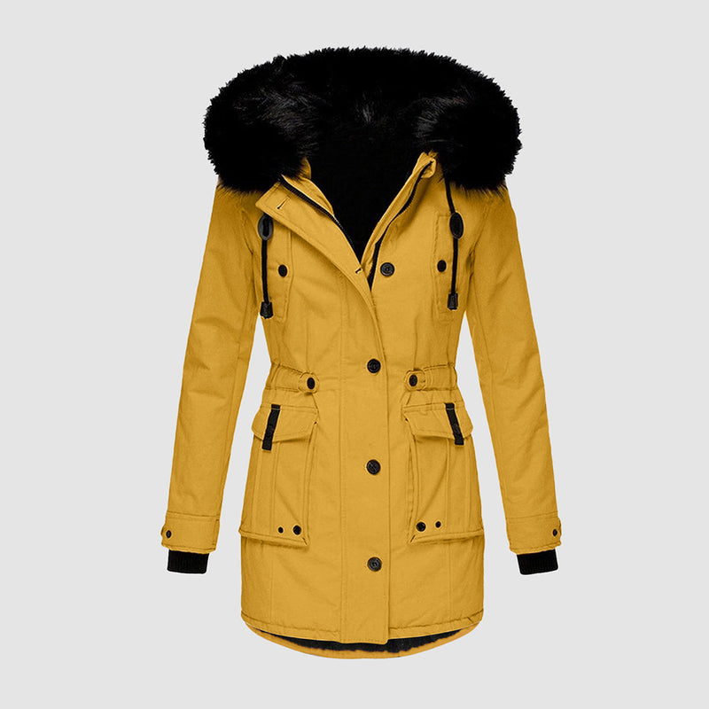 Warm Winter Coat with Fleece Lining - Tove-Yellow-S-State of Style