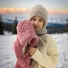 Warm Women’s Beanie with Integrated Scarf - Nora-Khaki-State of Style