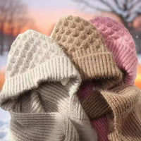 Warm Women’s Beanie with Integrated Scarf - Nora-Khaki-State of Style