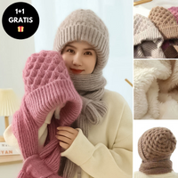 Warm Women’s Beanie with Integrated Scarf - Nora-Pink-State of Style