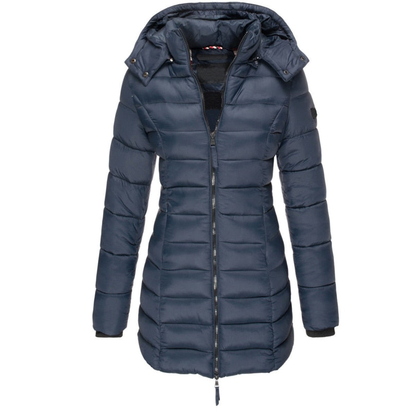Warm Women's Down Jacket with Hood - Olivia-Dark Blue-S-State of Style