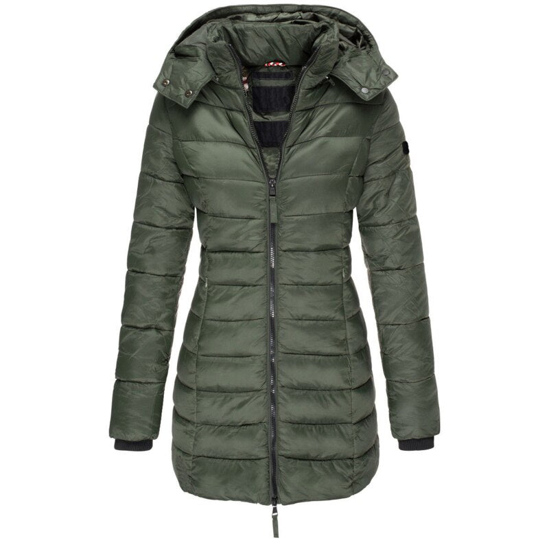Warm Women's Down Jacket with Hood - Olivia-Green-S-State of Style
