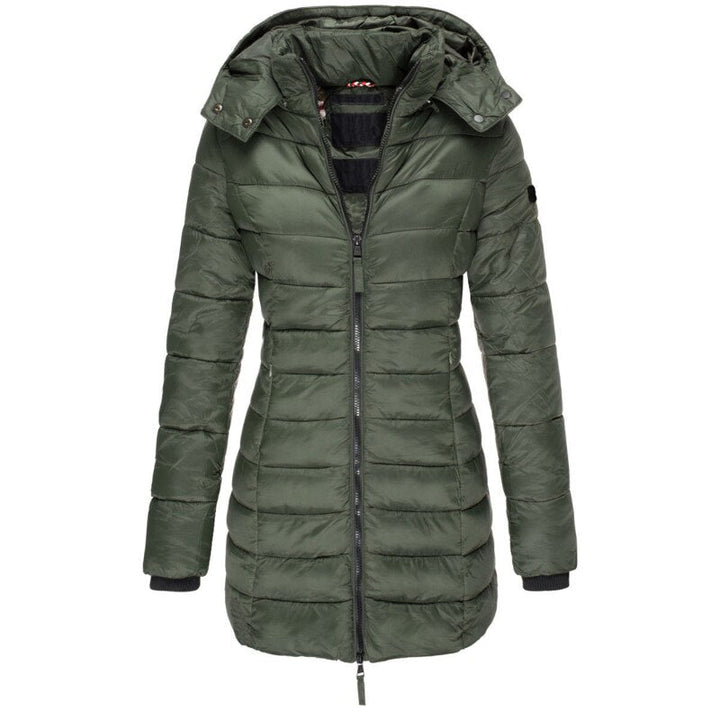 Warm Women's Down Jacket with Hood - Olivia-Green-S-State of Style