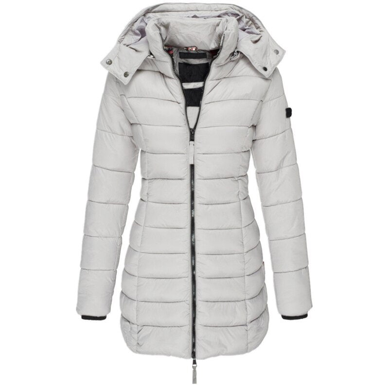 Warm Women's Down Jacket with Hood - Olivia-Grey-S-State of Style