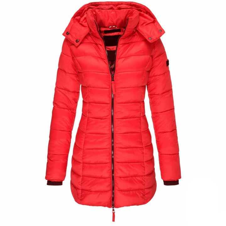 Warm Women's Down Jacket with Hood - Olivia-Red-S-State of Style