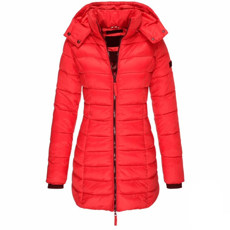 Warm Women's Down Jacket with Hood - Olivia-Red-S-State of Style