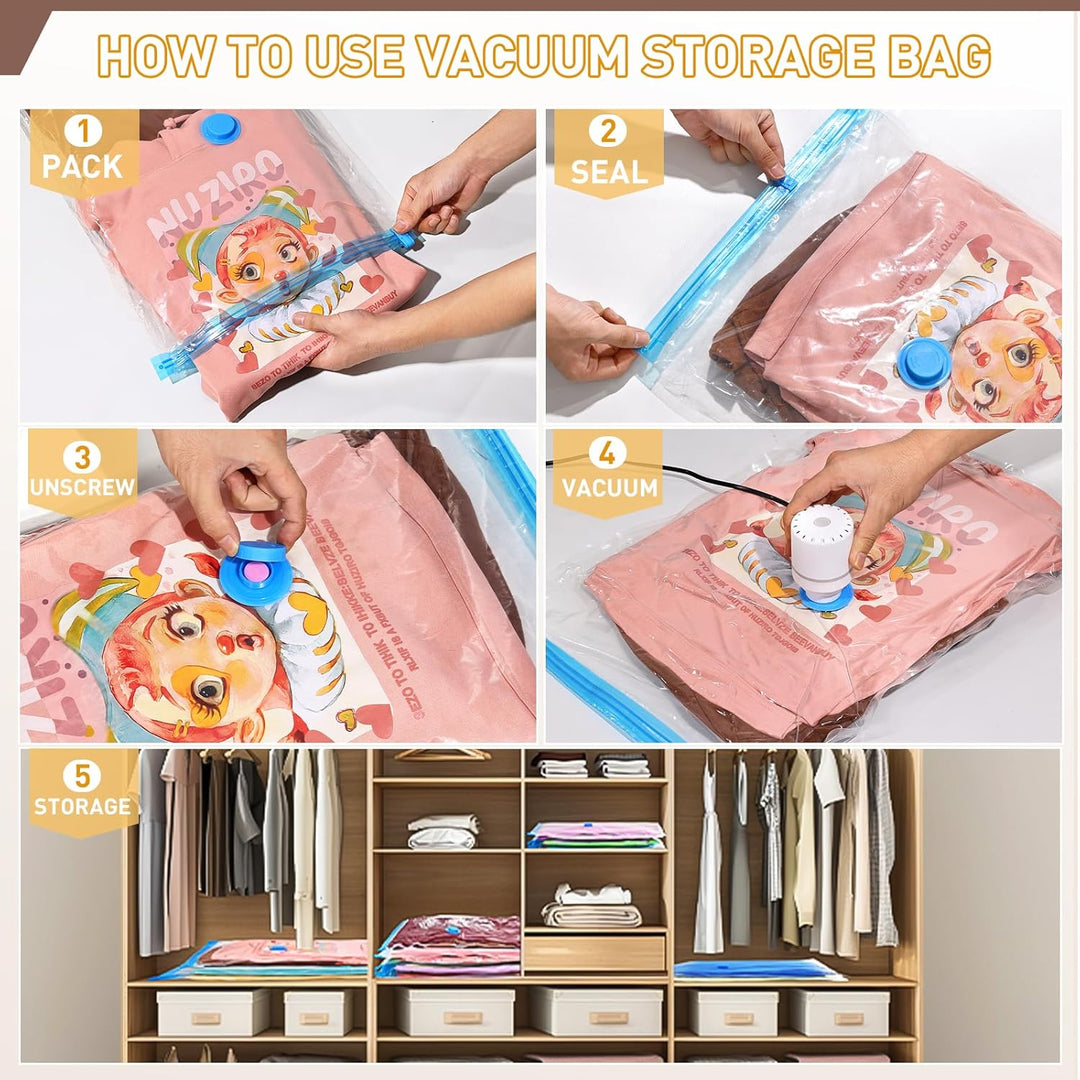 Vacuum Storage Bag Set with Electric Pump – Multi-Size Space Saver – 1+1 FREE