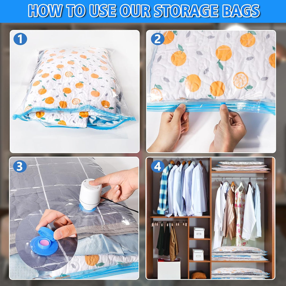 Vacuum Storage Bag Set with Electric Pump – Multi-Size Space Saver – 1+1 FREE