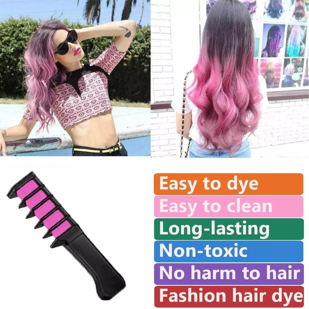 Washable Hair Chalk Comb – Fun Temporary Hair Colour-Blue-Yellow-Purple-Red-Green-Pink-State of Style