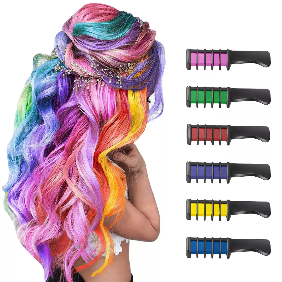 Washable Hair Chalk Comb – Fun Temporary Hair Colour-Blue-Yellow-Purple-Red-Green-Pink-State of Style