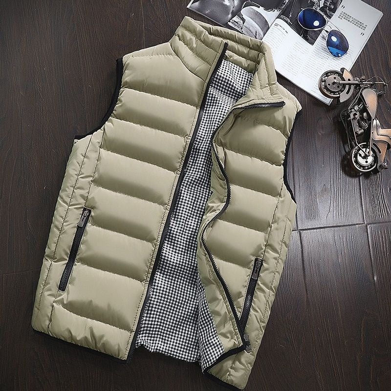 Water-repellent & Padded Men's Gilet with Stand-up Collar - Henrik-Gold beige-S-State of Style