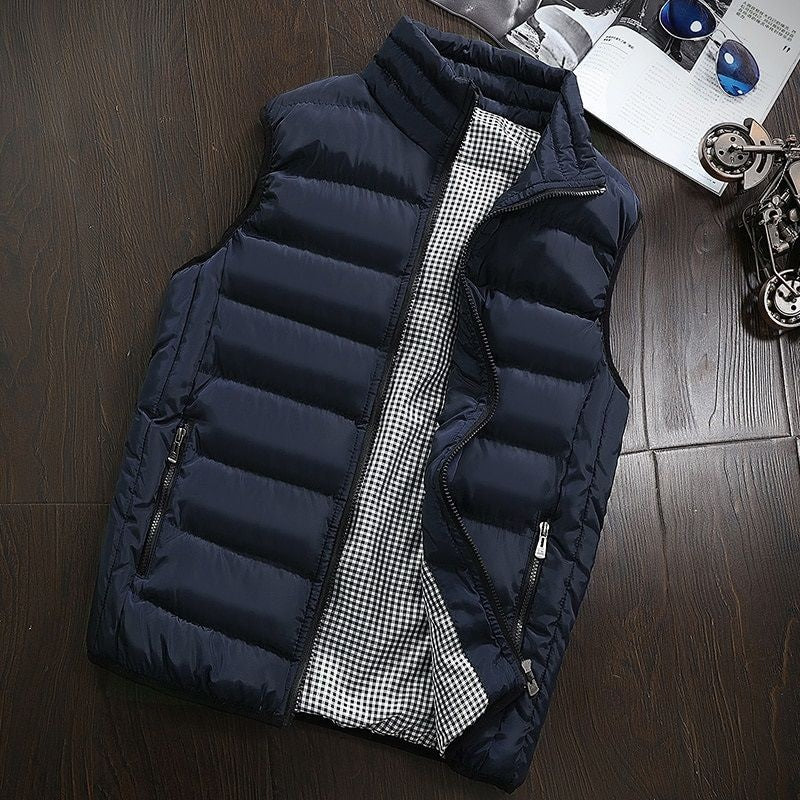 Water-repellent & Padded Men's Gilet with Stand-up Collar - Henrik-Navy blue-S-State of Style