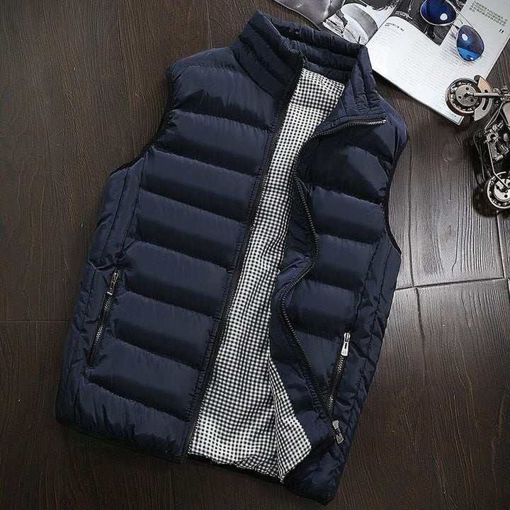 Water-repellent & Padded Men's Gilet with Stand-up Collar - Henrik-Navy blue-S-State of Style
