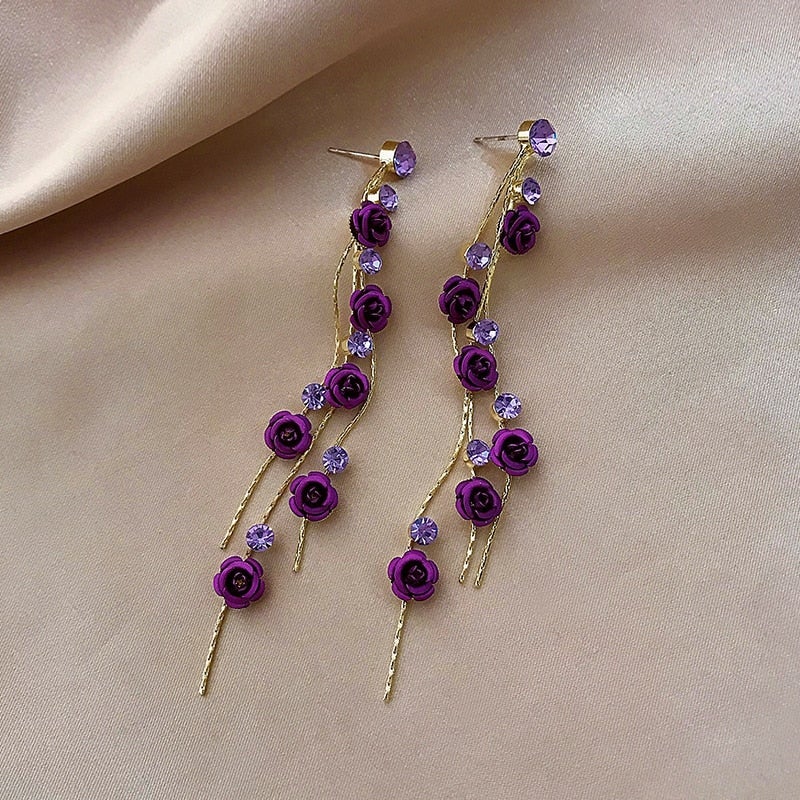 Waterfall Rose Earrings - Rosella-Purple-State of Style