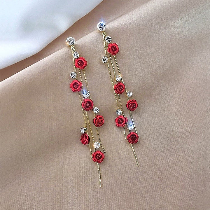 Waterfall Rose Earrings - Rosella-Red-State of Style