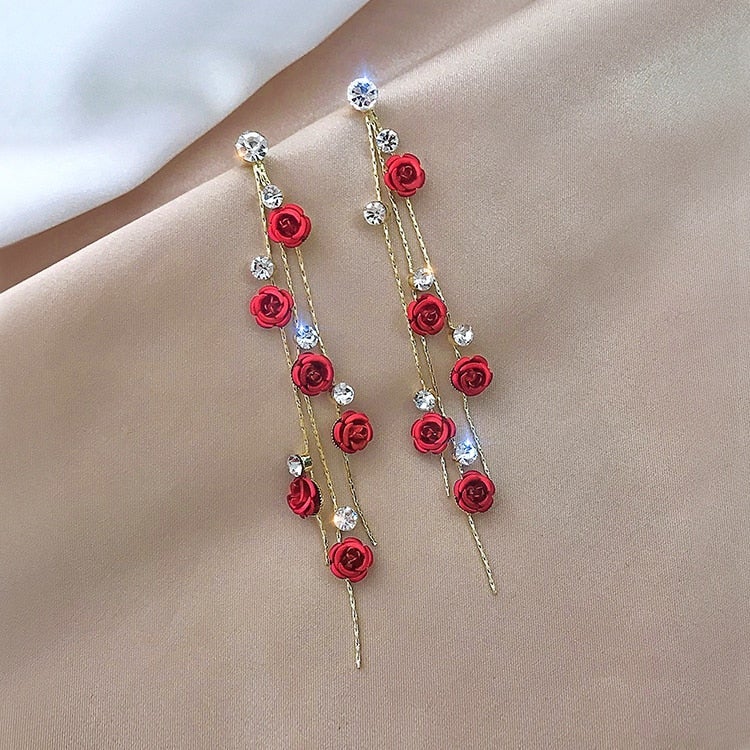 Waterfall Rose Earrings - Rosella-Red-State of Style