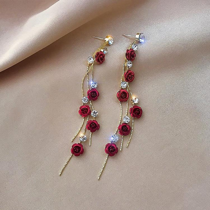 Waterfall Rose Earrings - Rosella-Red-State of Style