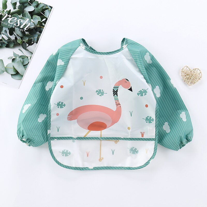 Waterproof Baby Bib Apron with Long Sleeves-Flamingo-0-3 Years Old-State of Style