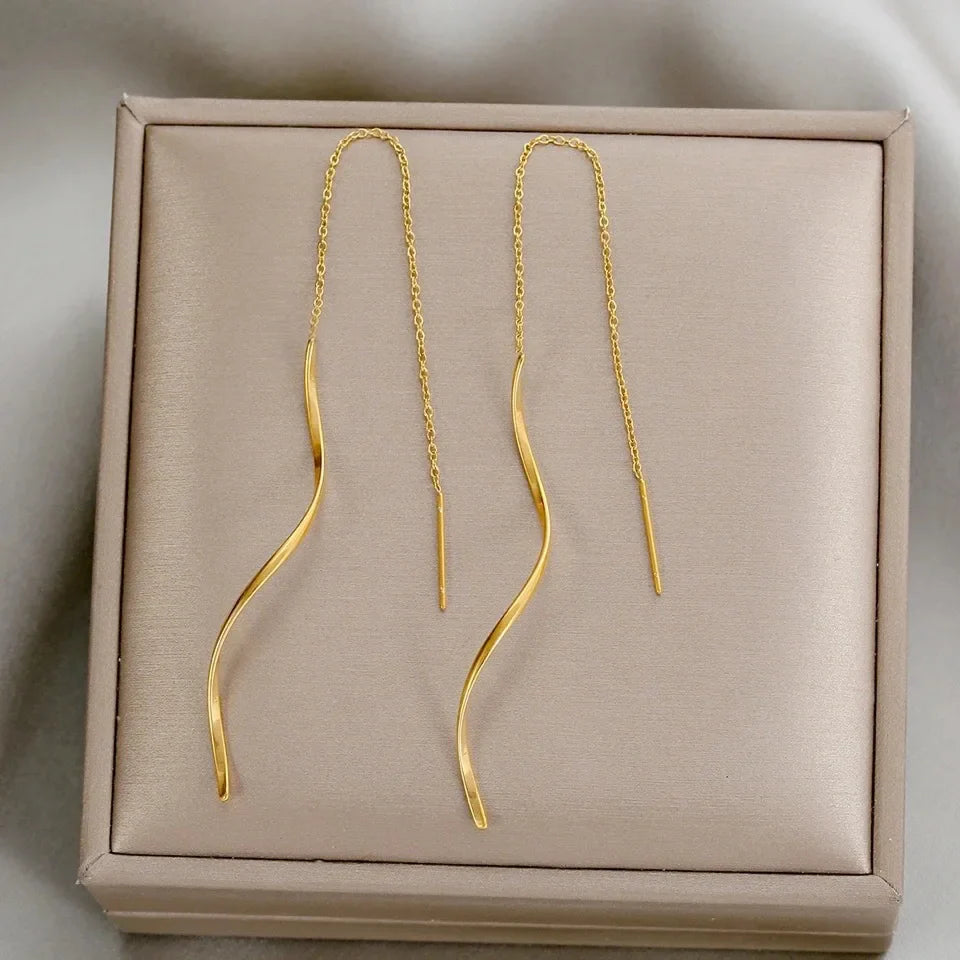 Wave Threader Earrings | Stylish Women's Jewellery-GOLD-State of Style