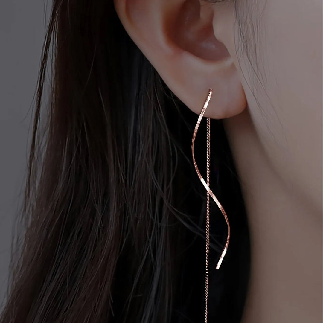 Wave Threader Earrings | Stylish Women's Jewellery-ROSE GOLD-State of Style