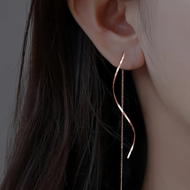 Wave Threader Earrings | Stylish Women's Jewellery-ROSE GOLD-State of Style