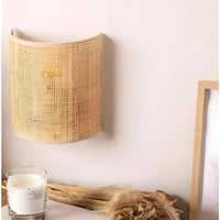 WeaveGlow Contemporary Rattan Woven Wall Lamp-Beige-State of Style