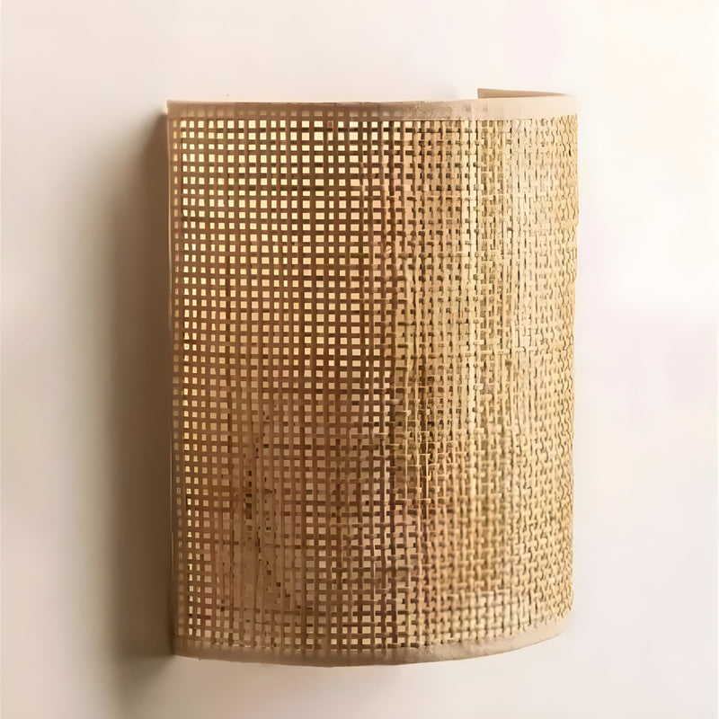 WeaveGlow Contemporary Rattan Woven Wall Lamp-Light Brown-State of Style