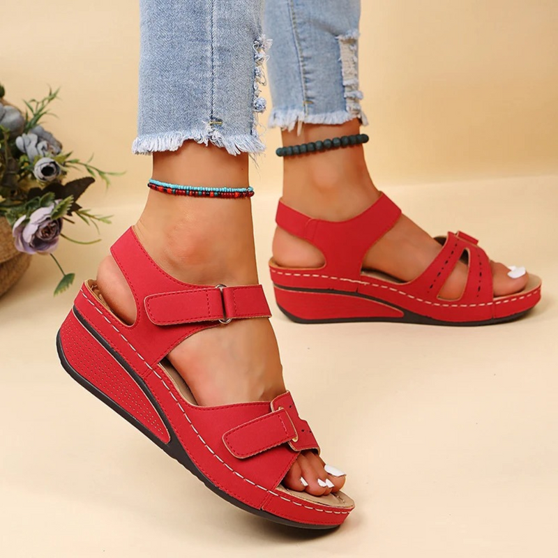 Wedge Heel Orthopaedic Sandals | Pain Relief Footwear-Red-3.0-State of Style